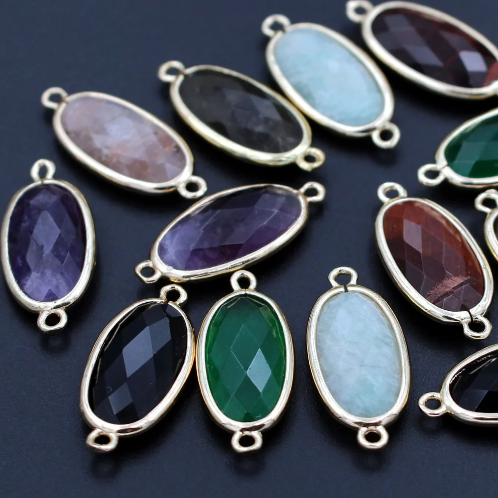 

10pcs Natural Faceted Stone Connectors Oval Labradorite Amethyst Agates Jade Stone Charms For DIY Handcrafts Earrings Bracelet