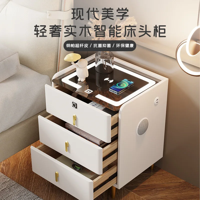 

Smart bedside table rock slab bedside table three pumping multi-function wireless charging modern simple bedroom home bedside ta