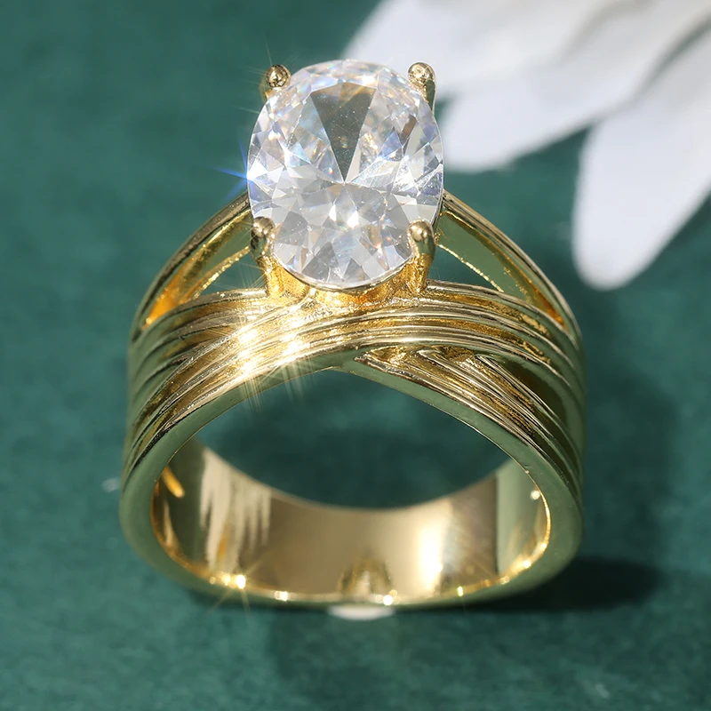 Exquisiter goldfarbener, mit weißen CZ-Steinen besetzter Damenring, geometrischer Schmuck für den täglichen Gebrauch und Partys – Detail 3