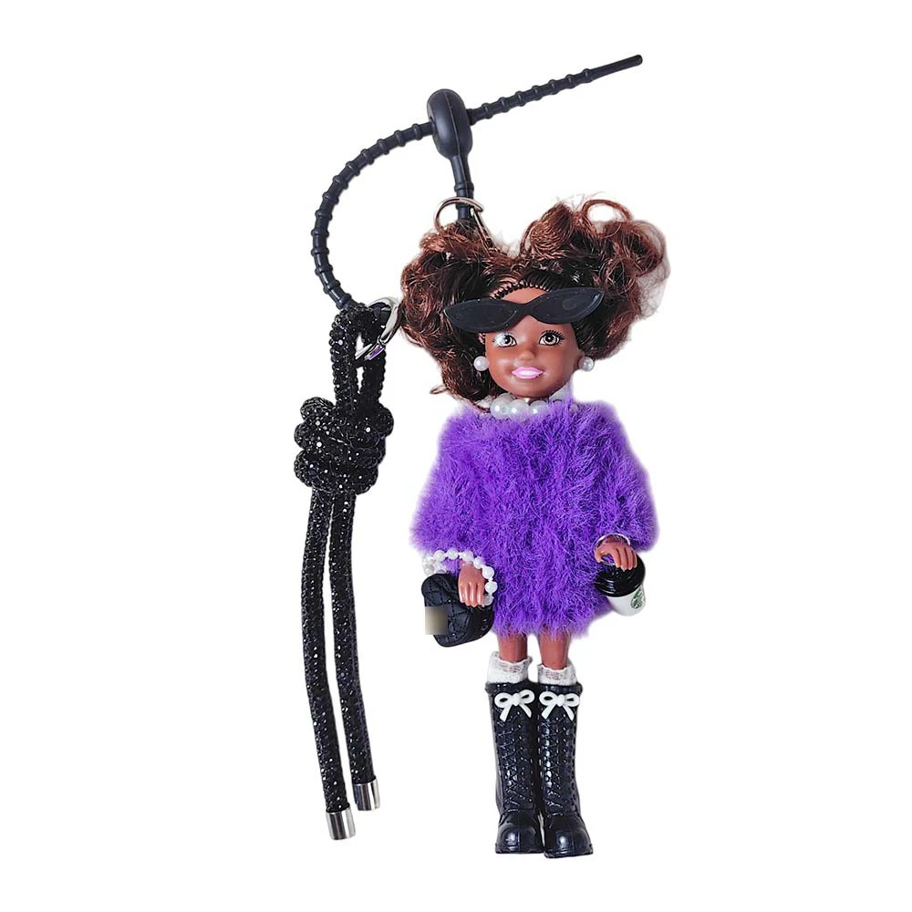 Porte-clés poupée princesse fille peau noire africaine, Version coréenne, pendentif mode petit parfumé 1/12 poupée BJD, porte-clés exquis