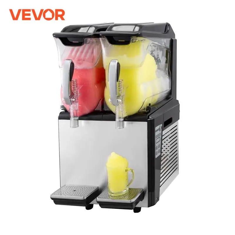 VEVOR 110V Slushy Machine Double Bowl Margarita Frozen Drink Maker Automatic Clean for Supermarkets Cafes Restaurants Snack Bars