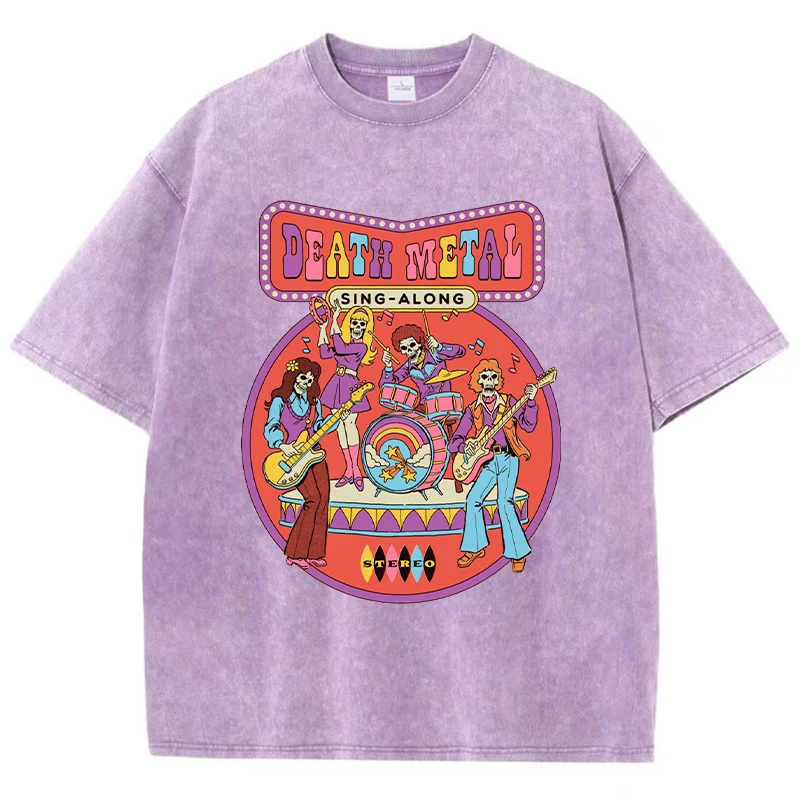 Death Metal Print Female Washed Tshirts Breathable Casual T-Shirts Summer Cool Short Sleeve Soft Loose Distress T-Shirt Women