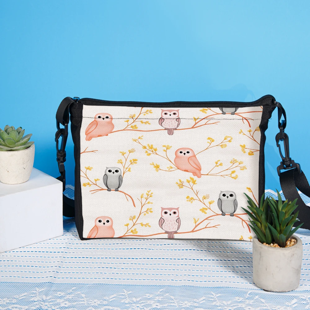 1pc Owl Pattern Crossbody Bag White With Cute Owls And Branches Print Shoulder Bags For Women Girls Casual Daily Use Travel Scho