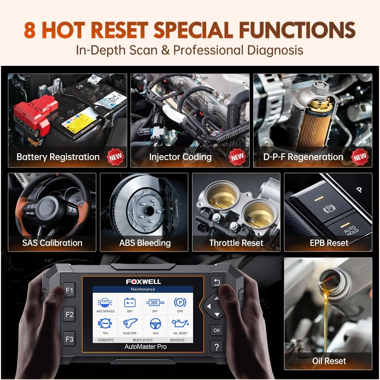 FOXWELL NT624 Elite جميع النظام Obd2 الماسح الضوئي أداة تشخيصية DPF EPB OIL 8 إعادة تعيين قارئ الرمز ماسح ضوئي تشخيصي للسيارة تحديث مجاني