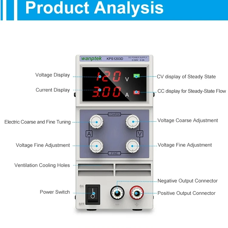 

0-120V 0-3A Adjustable Switching Power Supply Digital Display High Precision Voltage Current Control KPS1203D 110V/220V