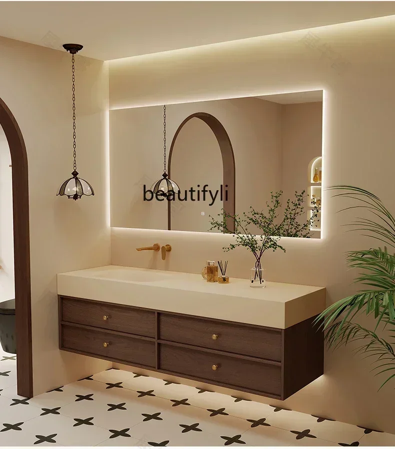 

ls 42Stone Plate Hot Bending SeamleWhole Washbin Bathroom Cabinet Combination Bathroom Table Wash Basin