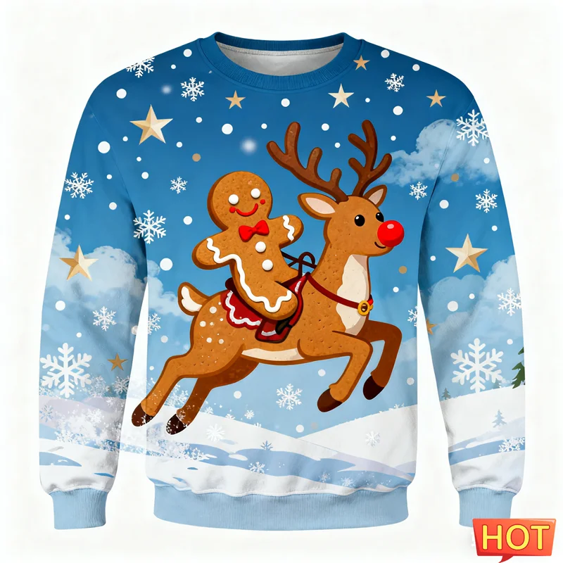 لطيف الزنجبيل رجل الجرافيك القبيح عيد الميلاد سترة العصرية عطلة Crewneck ثلاثية الأبعاد مطبوعة عيد الميلاد البلوز عادية كنزة بمقاس كبير