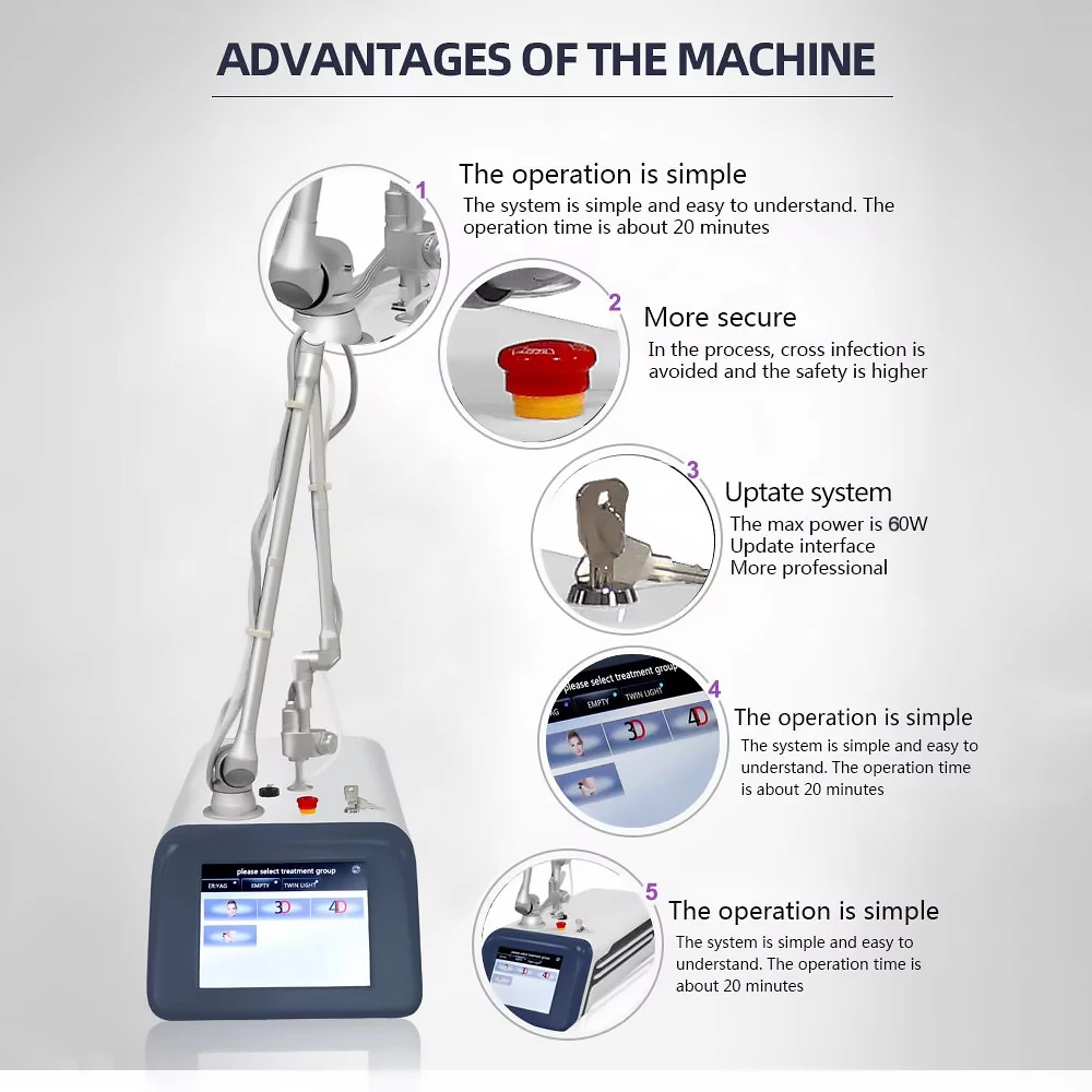 Fractional CO2 Equipment 4d Fotona Mini Skin Stretch Marks Treatment Device 60w Pigment Removal Face Lifting Beauty Device