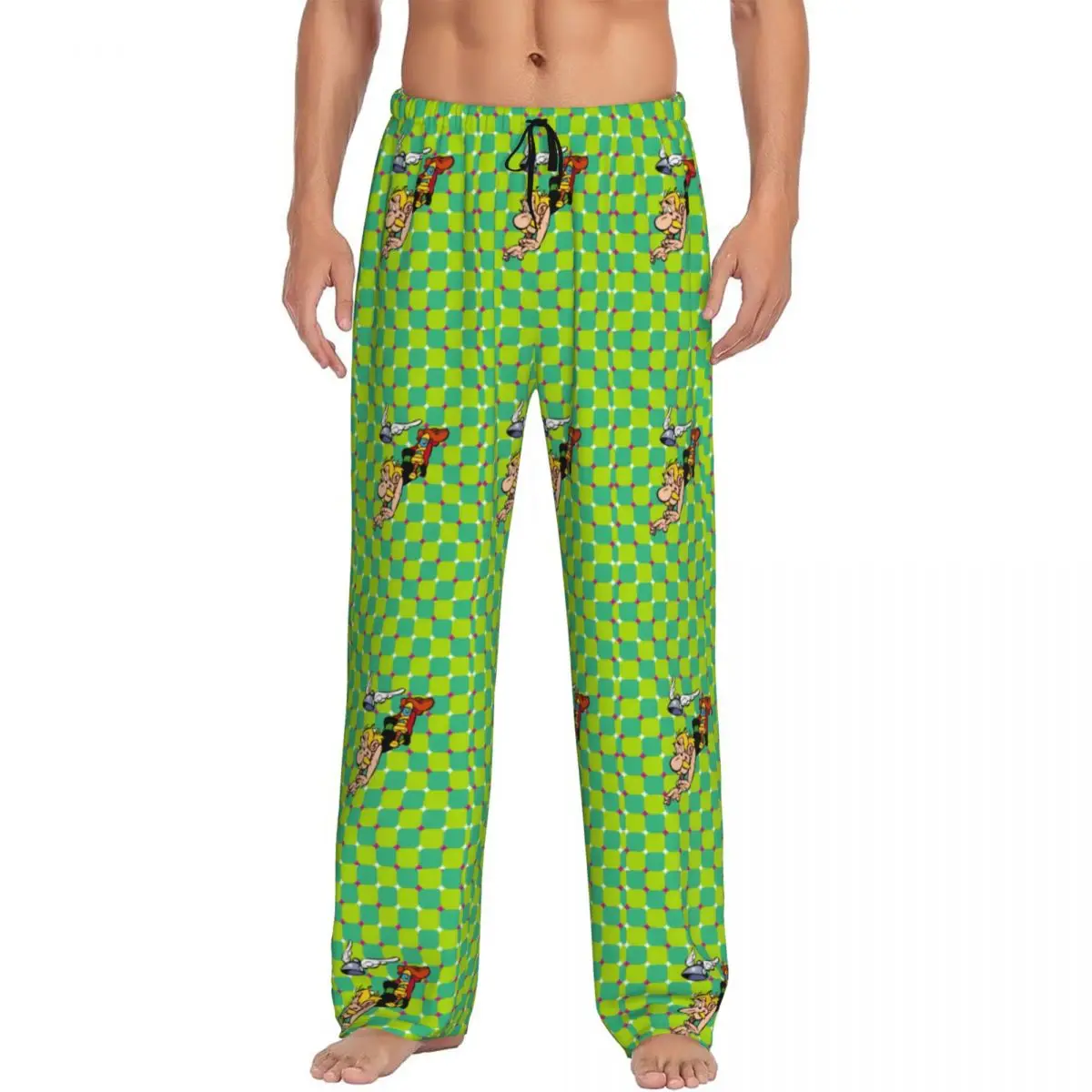 

Custom Men Asterix And Obelix Hunting Pajama Pants Printed Funny Anime Cartoon Sleep Sleepwear Bottoms with Pockets