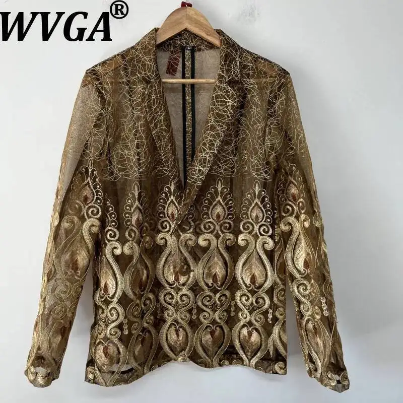

WVGA Spring Summer New Men's Embroidered Organza Trendy Long Sleeve Blazer Niche Chic Casual Turn-Down Collar Jackets Ins W23233
