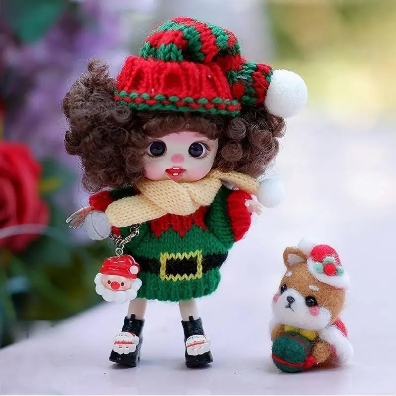 

2025 Christmas Mini Doll Pendant Gift Charm Handmade Crochet Sweater Scarf Set Mobile Pendant Accessories Girls Festival DIY