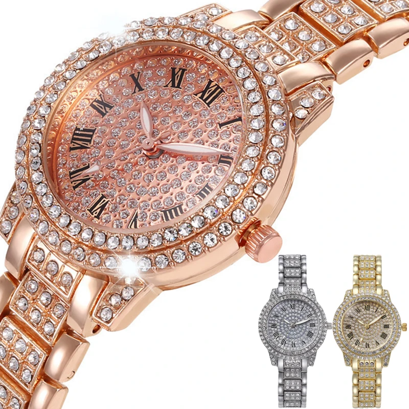 Luxury Women Watch with Diamond Elegant Brand Quartz Steel Bracelet Watches Ladies Zircon Crystal Top Fashion Wristwatch Clock