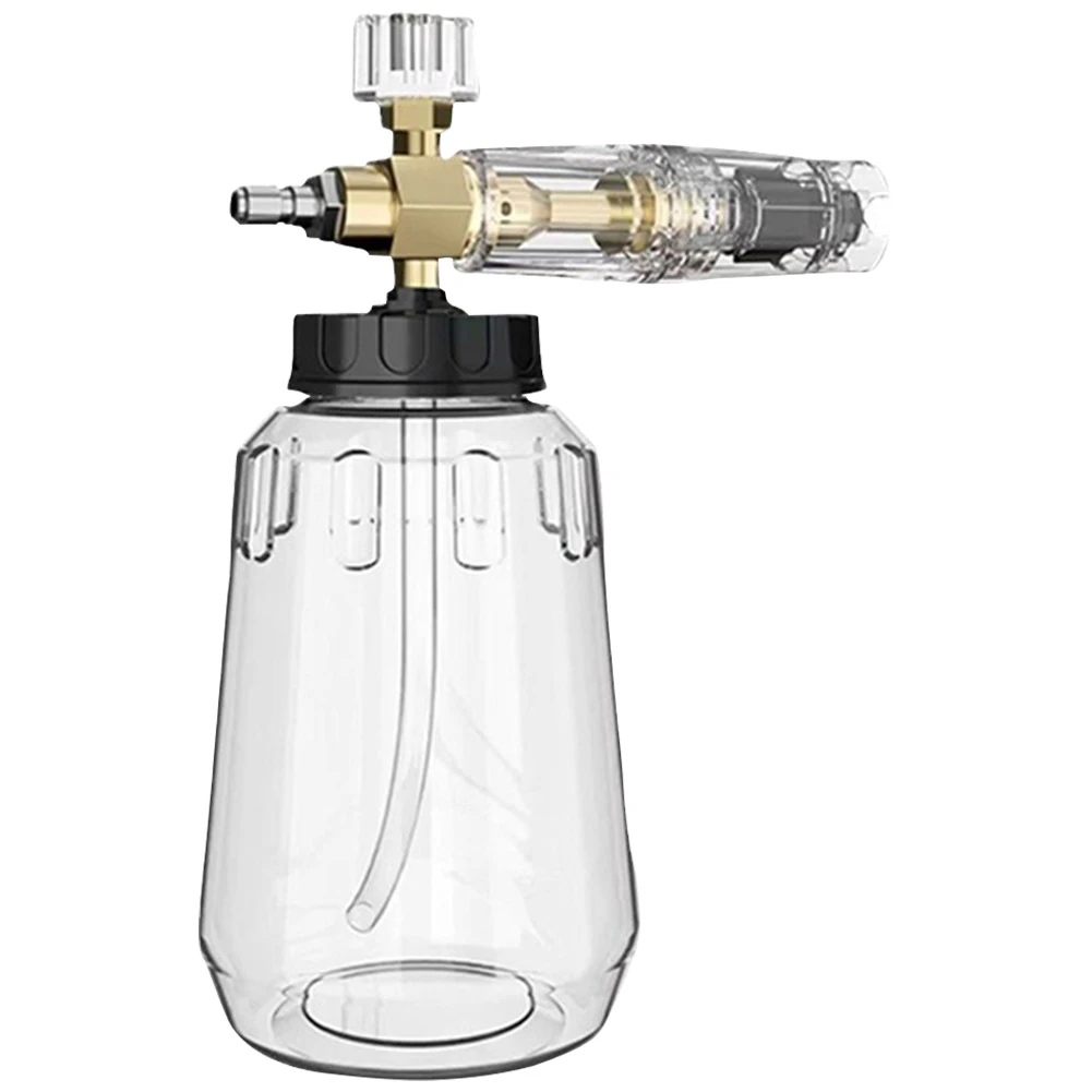 

Пенная пушка с бутылкой 1 л, прозрачный пистолет для мойки высокого давления, регулируемая насадка, пенная пушка 1/4 дюйма, быстрое соединение