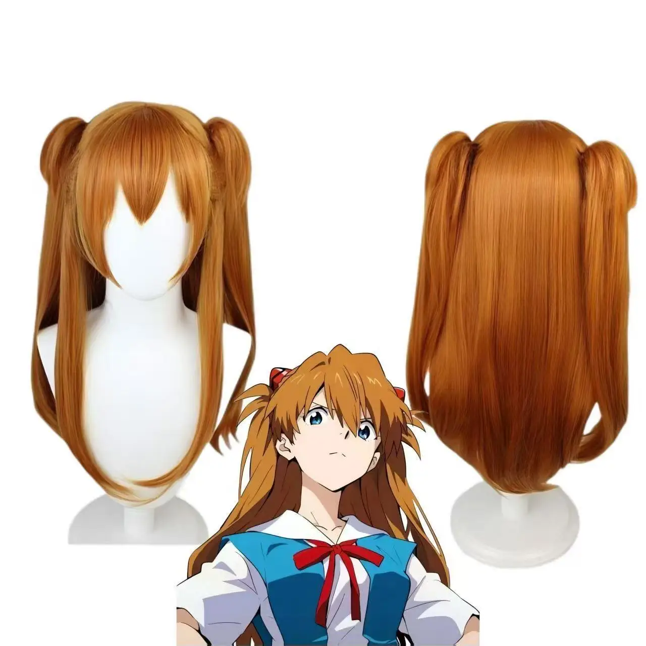 

Цельный светло-коричневый двойной хвостик, сумка на заколке, прямые волосы, парик в стиле аниме «Новое века Евангелие-воин»