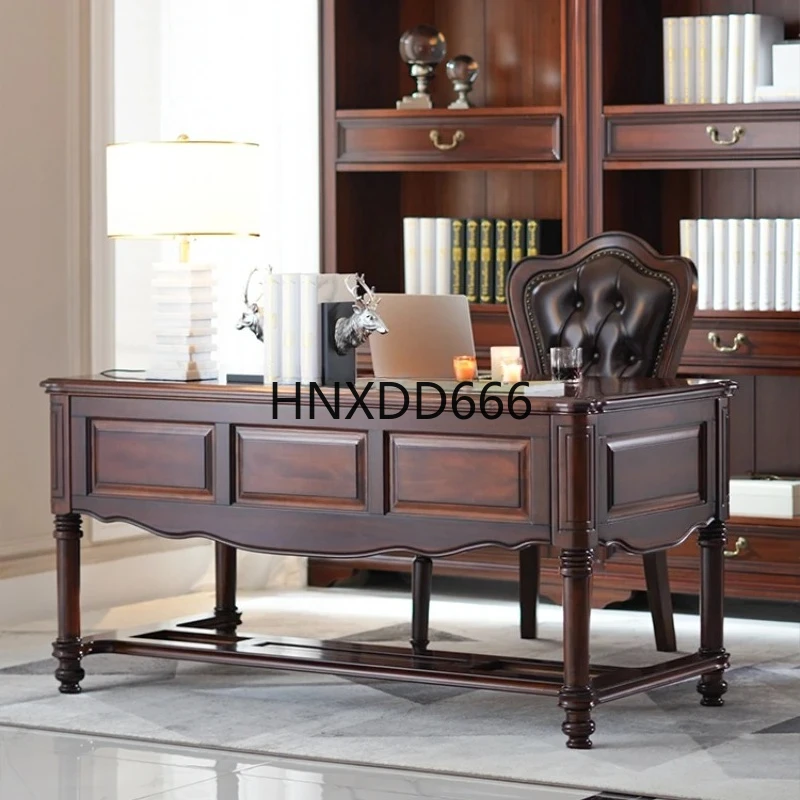 

American all solid wood desk home office gold teak writing desk study