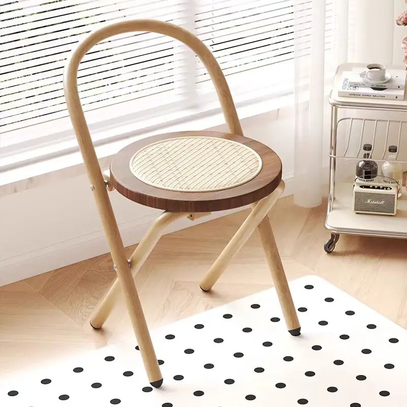 Cream Style Foldable Wicker Dining Chair Portable Outdoor Folding Stool Multi-Purpose Compact Mazza Kitchen Seat