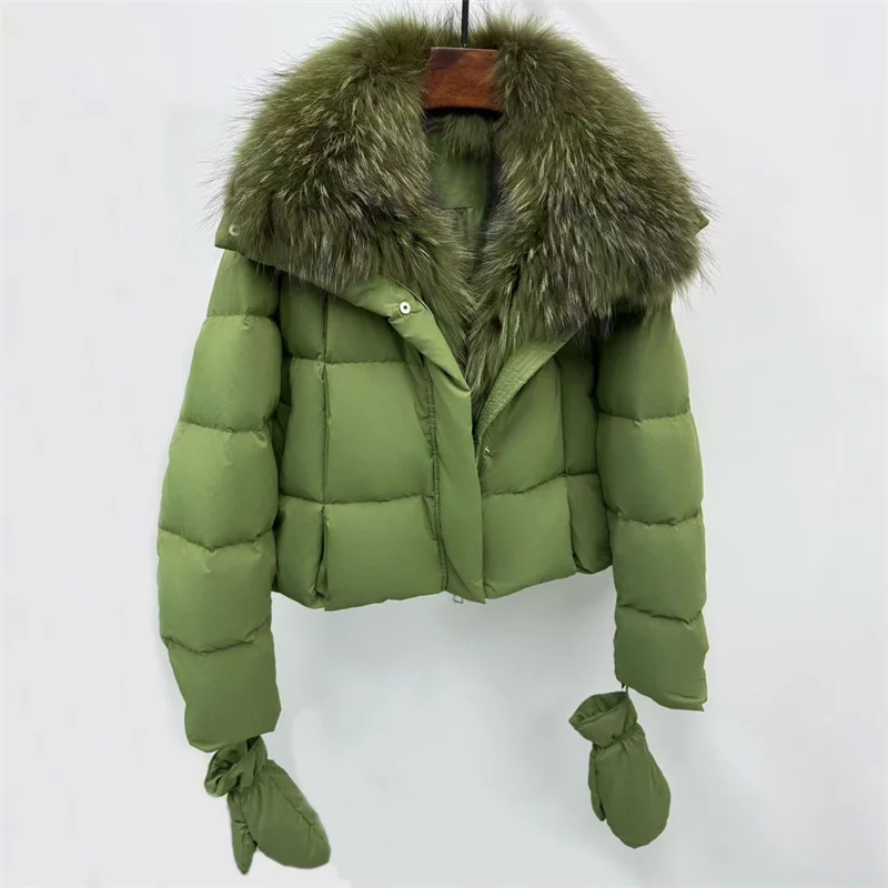 

Women's down jacket New high-quality white duck down padded warm thick coat for winter 2025 True fox fur collar down coats y2k