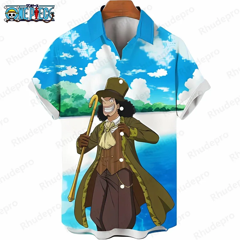 Hot Men's One Piece Hawaiian Shirt Luffy Classic Pose Print Anime Kids Short Sleeve Tropical Beach Holiday Shirt Tops