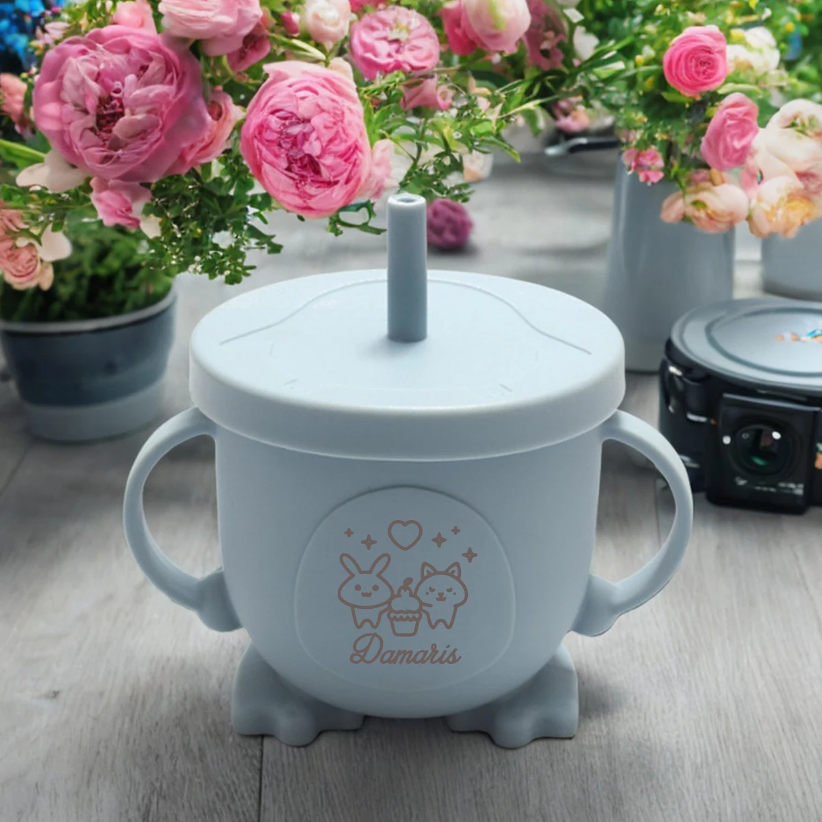 1pc Customizable penguin straw cup with personalized name design and handle, an ideal birthday gift