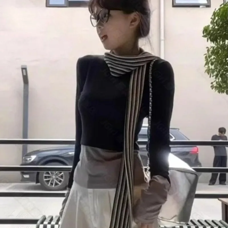 Hit Color Fake Two-piece Ropa mujer Long-sleeve Woman Clothes Sweet Cool Roupas Feminina Spring Tops Bottomed Camisetas