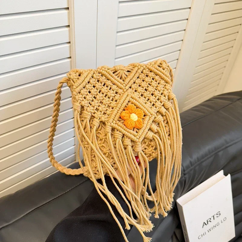 

Bohemian Fringe Woven Women's Bag 2024 New Fashion Shoulder Crossbody Bag Seaside Holiday Wind Beach Bag Bolso Vintage Niche