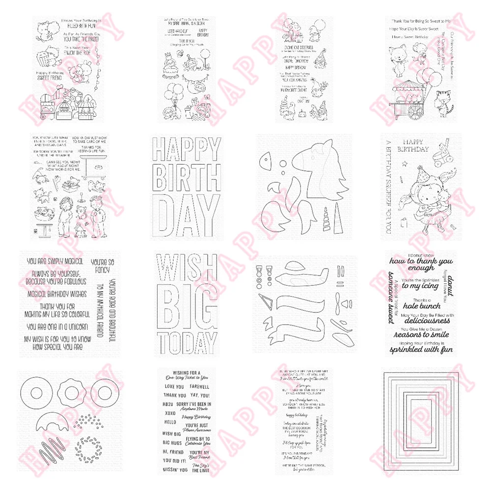 Metal Cutting Dies Stamps Cotton Candy Critters Donuts Happy Birthday Scrapbook Diary Decoration Paper Craft Embossing Template