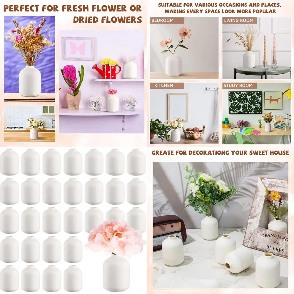 

White Ceramic Bud Vases Set of 30, 3.9 x 2.76, for Boho Weddings, Valentine's Day, and Home DIY Decor