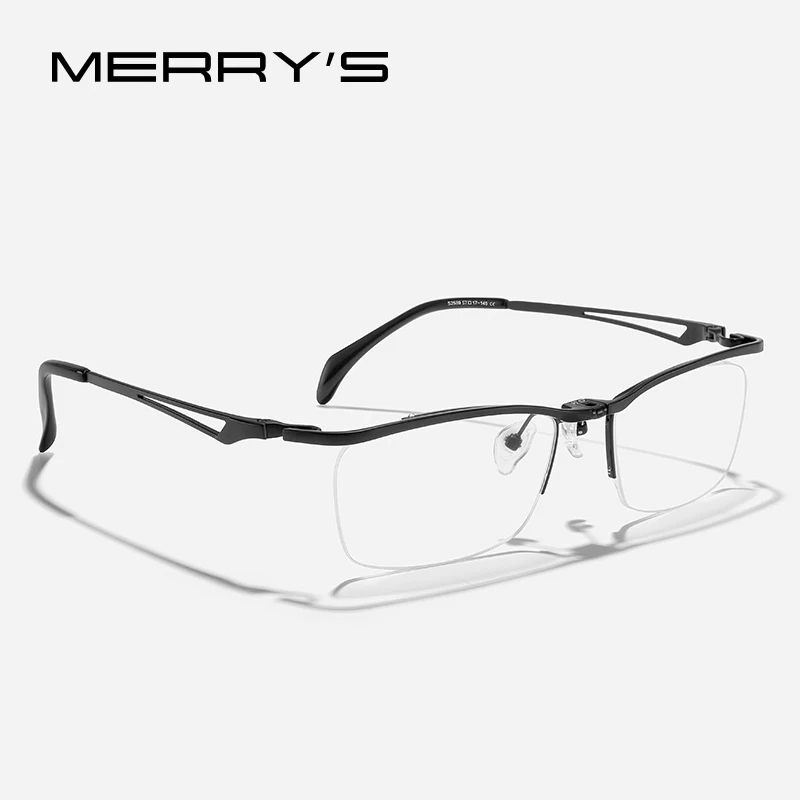 Merrys design 180 ° flip puro titânio óculos quadro homem semi sem aro quadrado prescrição óculos metade óptico eyewer s2589