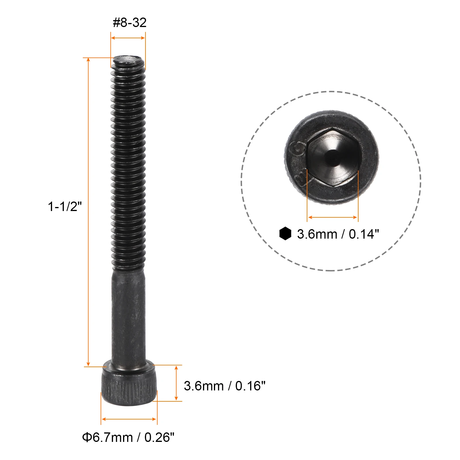 Uxcell #8-32x1-1/2 "bulloni a testa cilindrica con esagono incassato 12.9 acciaio legato 25 pezzi