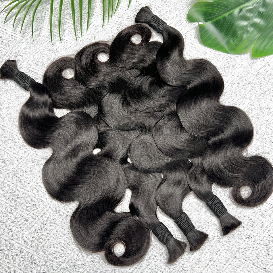 شعر بشري مموج مزدوج المسحوب لوصلات الشعر المضفرة # 1B لون أسود طبيعي بدون لحمة ضفائر شعر مموجة خام #6