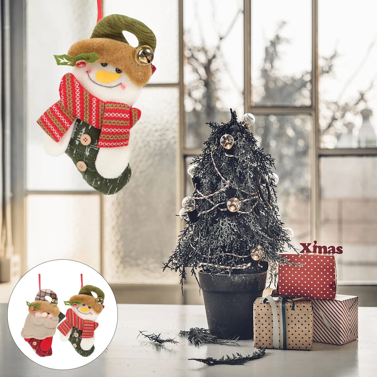 

2 Pcs Candy Bag Christmas Stocking Gift Bags Stockings Cloth Holiday Xmas Sock Hanging Ornaments