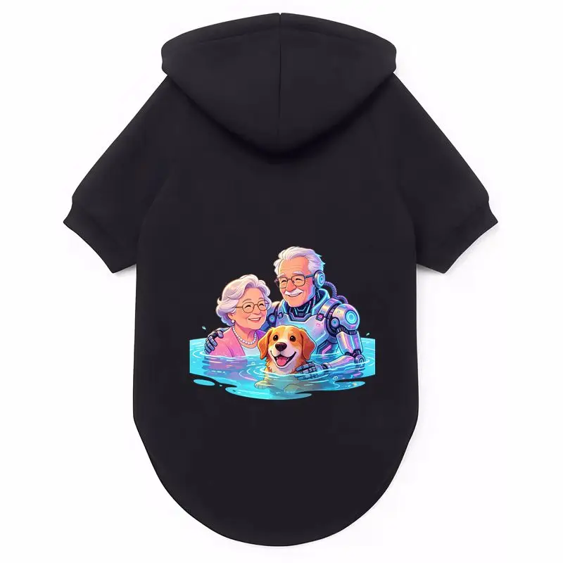 Cute Dog Hoodie | Funny Grandpa Grandma Robot Print Pet Clothes