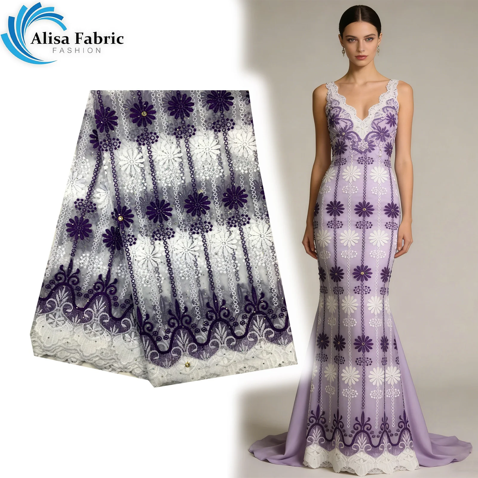 High quality  Beaded lace tulle lace fabric 5 yards fabric Women's luxurious beaded decorative wedding guest party dress