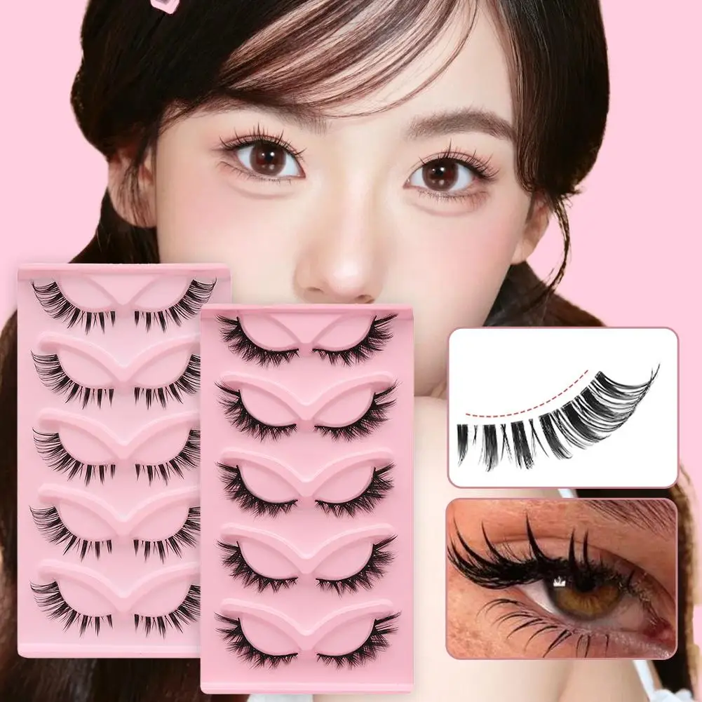 Half Eye Lashes Cat Eye Lashes 5 Pairs False Eyelashes Curly Thick Fluffy False Eyelashes Natural Soft D4P6