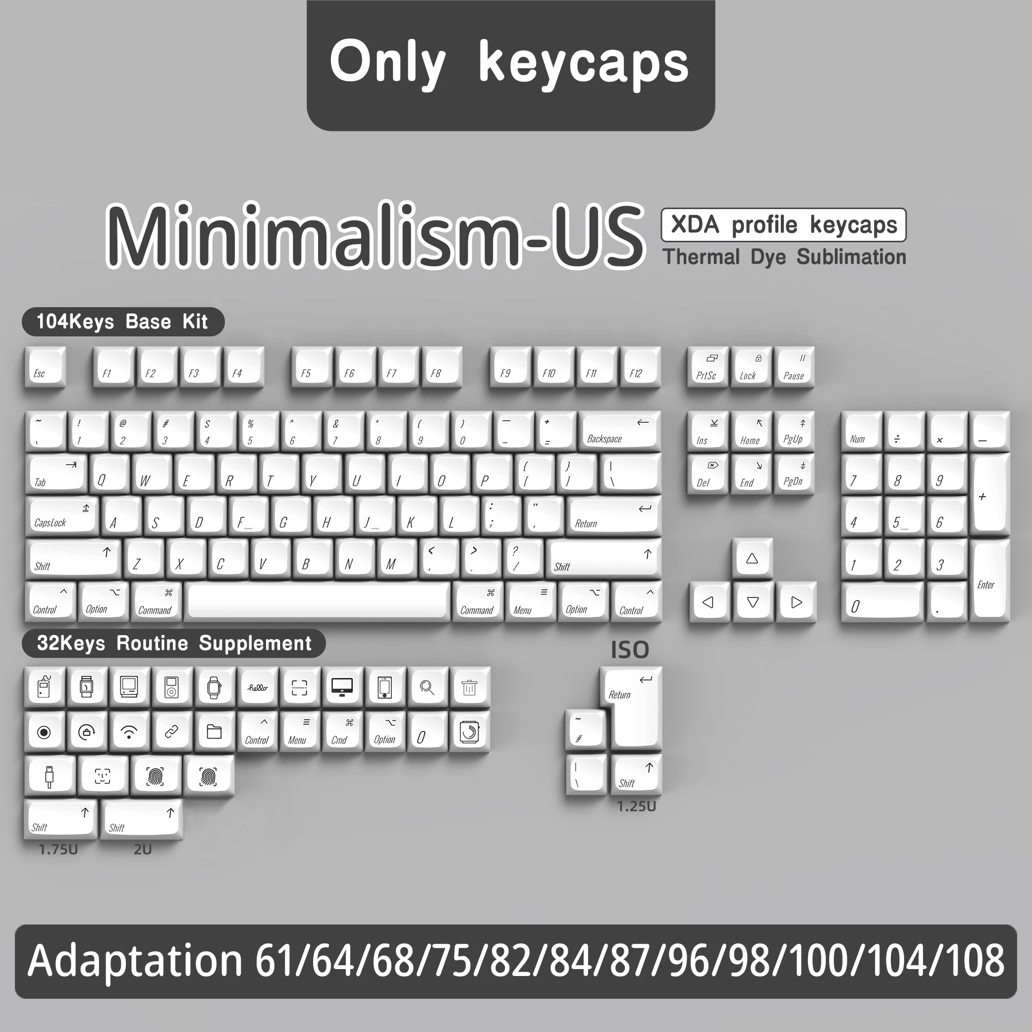 XDA Mechanical Keyboard keycaps Spanish French Korean Brazilian Russian Japanese XDA Profile PBT Double Shot keycap ISO Enter