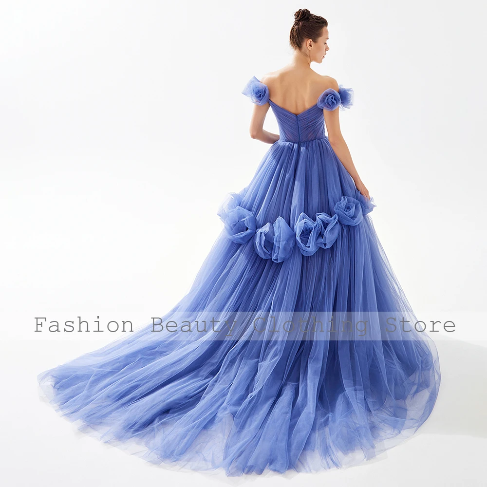 Elegant Quinceanera Dresses Blue Off the Shoulder 3D Flowers Quinceanera Gowns for Youth V Neck Pleat V Neck Luxury Ball Gowns