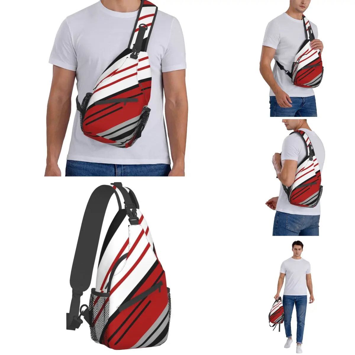 Diagonal Stripes Crossbody Sling Bags Pattern Chest Bag Nordic Red Abstract Shoulder Backpack Daypack Travel Hiking Cycling Bag