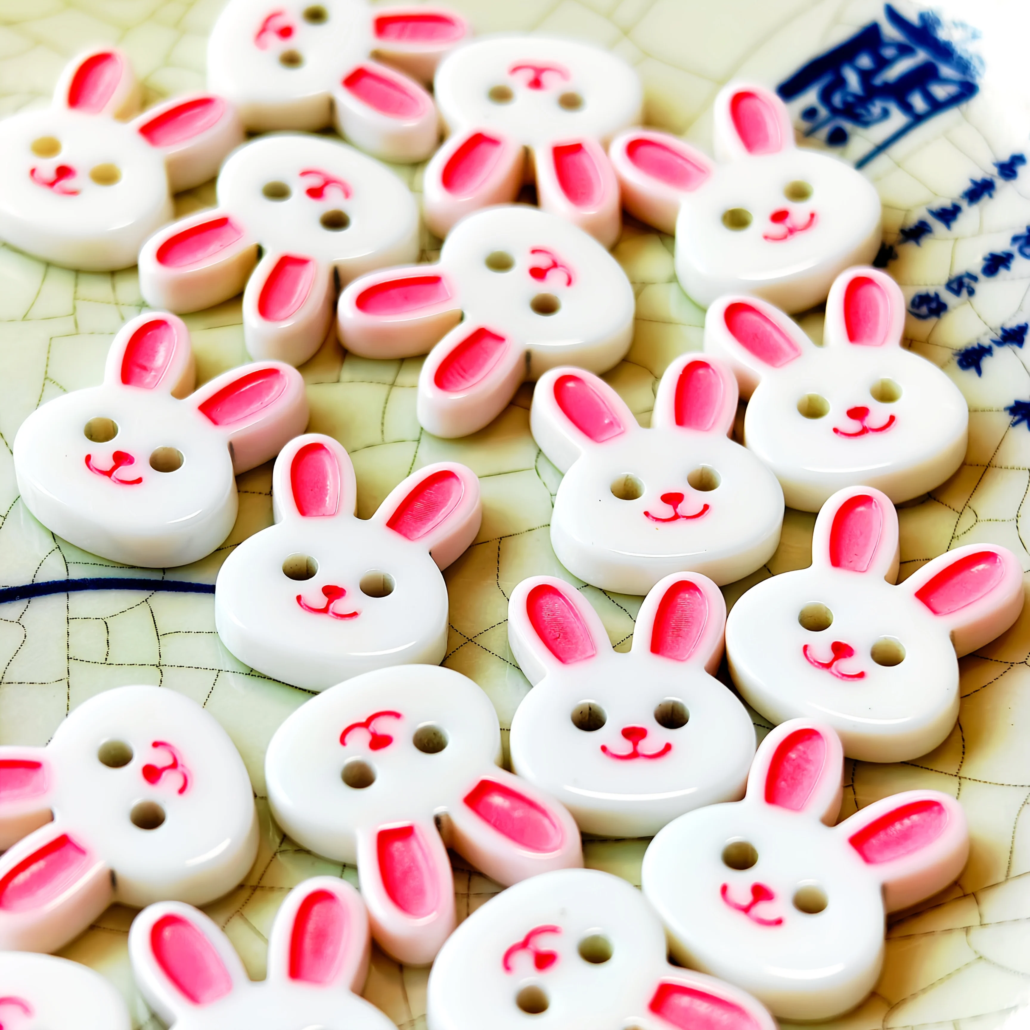11pcs Pink Bunny Ear Resin Buttons, Creative Handmade Accessory Decorative Fasteners