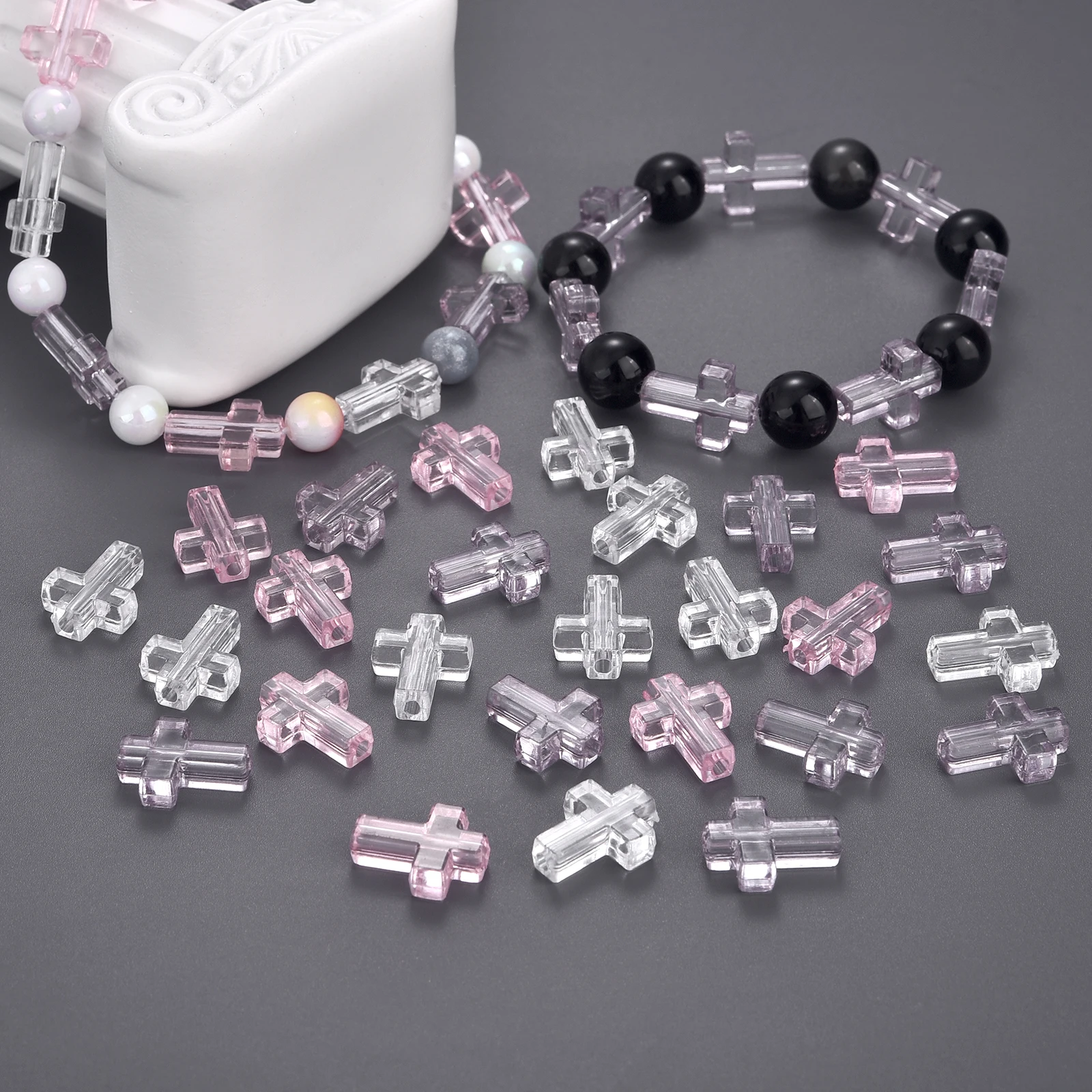 10Pcs/Bag Transparent Cross Shaped Acrylic Cute Loose Beads DIY Necklace Bracelet Pendant Jewelry Making Materials Accessories