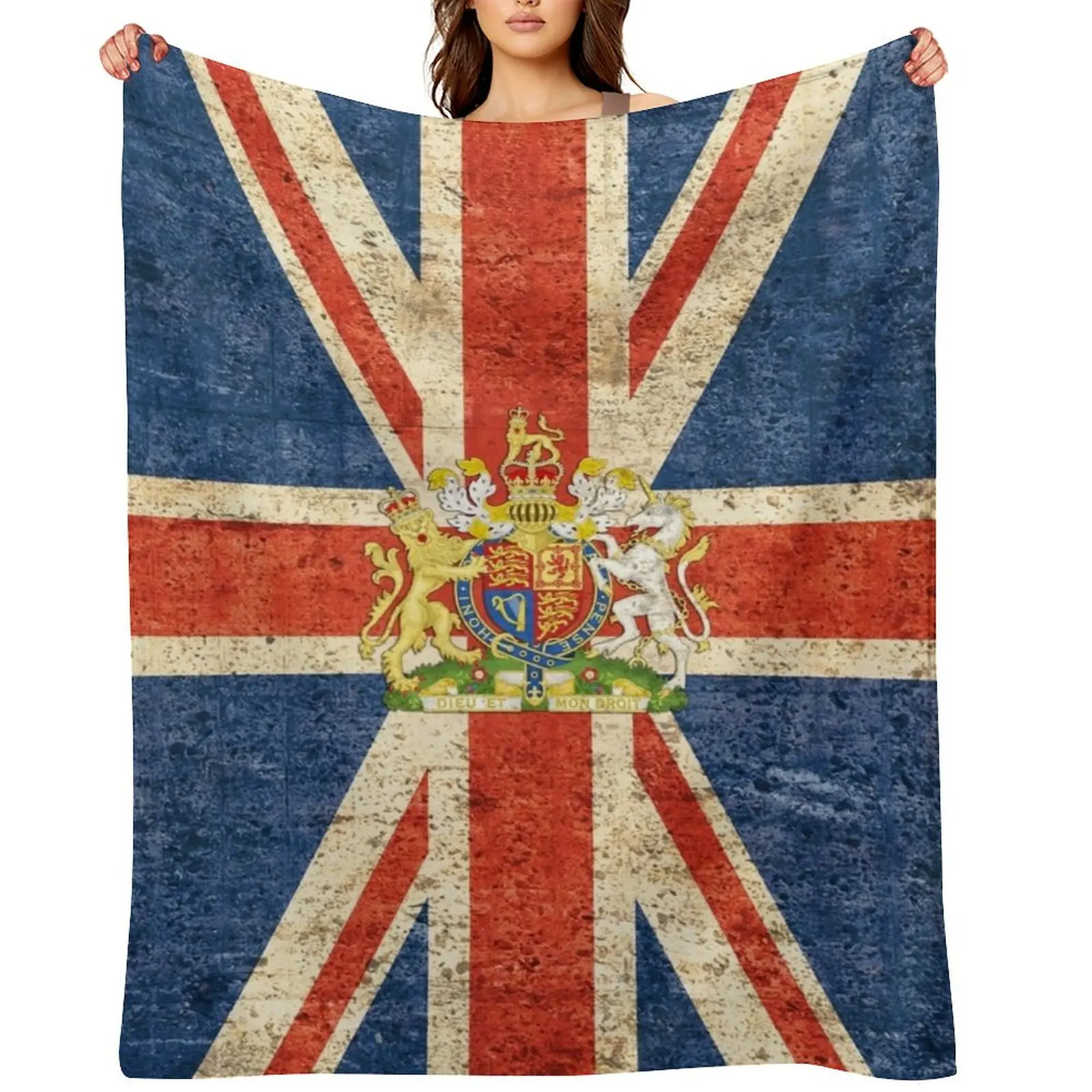 

Flag of United Kingdom and Royal coat of arms of United Kingdom, Throw Blanket Sofas Plaid Picnic Blankets