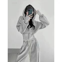 Autumn Women Zipper Two Piece Set Sport Suit Ladies Hooded Long Sleeves Sportswear Sets Korean Female Loose Fit Tracksuit Sets