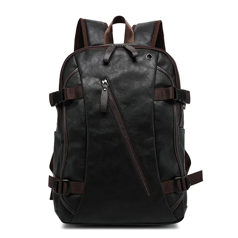 

New Vintage Men Backpack Fashion Style PU Leather School Student Bags Computer Bag Pocket Notebook Travel Backpacks