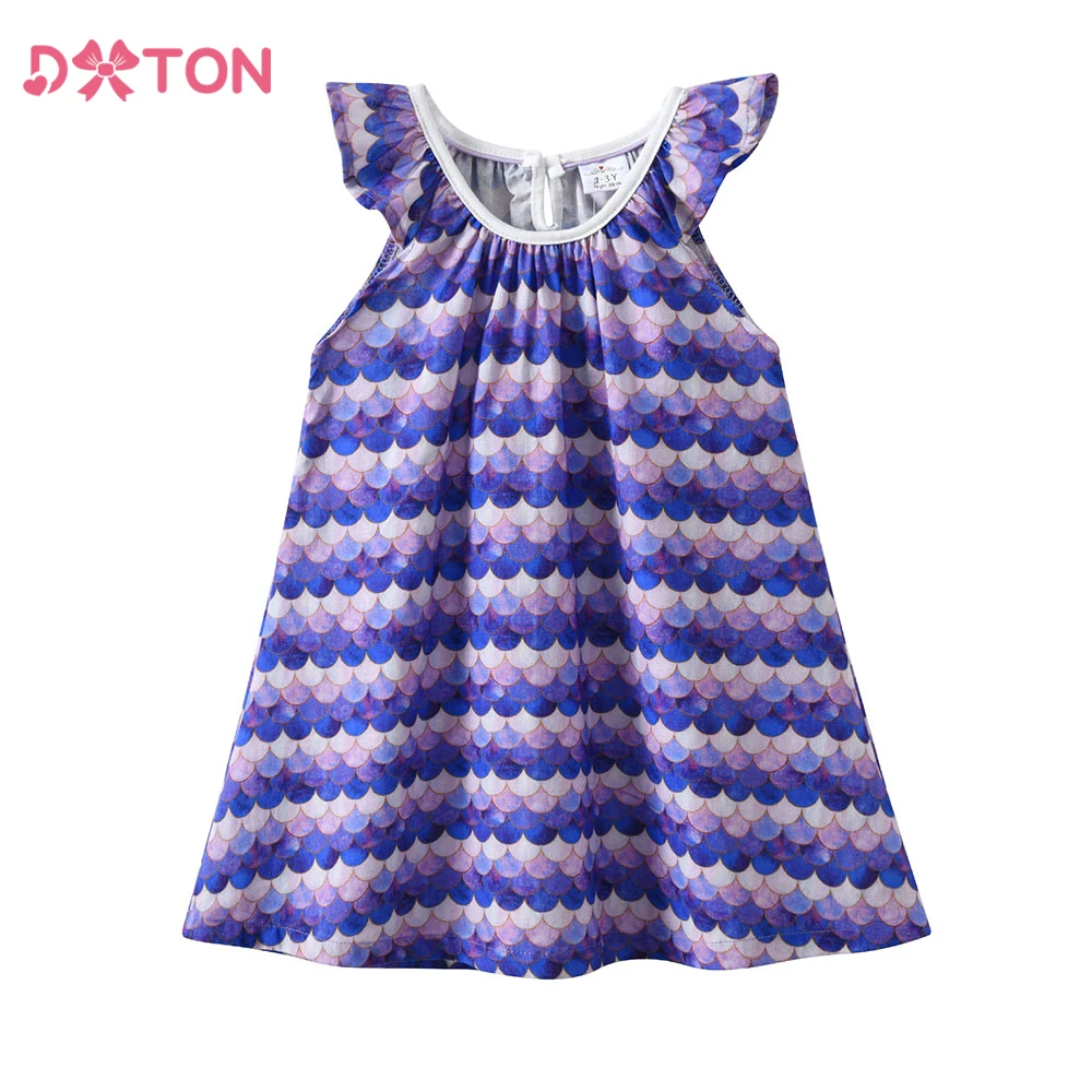 DXTON Children Beach Clothing Ruffles Sling Summer Girls Princess Dress A-Line Mermaid Kids Baby Stripe Casual Sleeveless Outfit