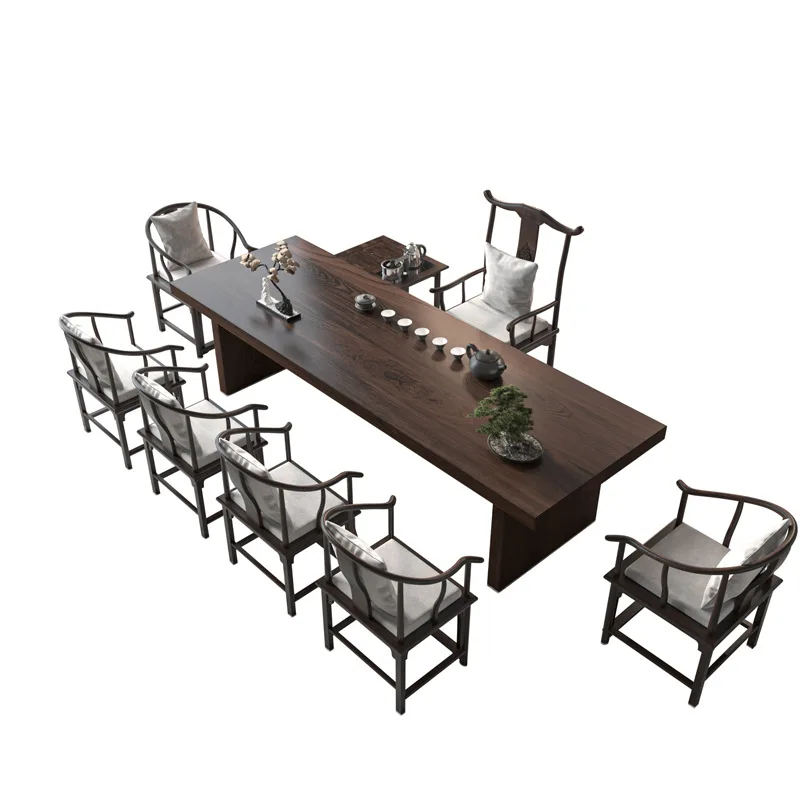 

Solid wood tea table and chair combination New Chinese-style Zen office Living room reception large board