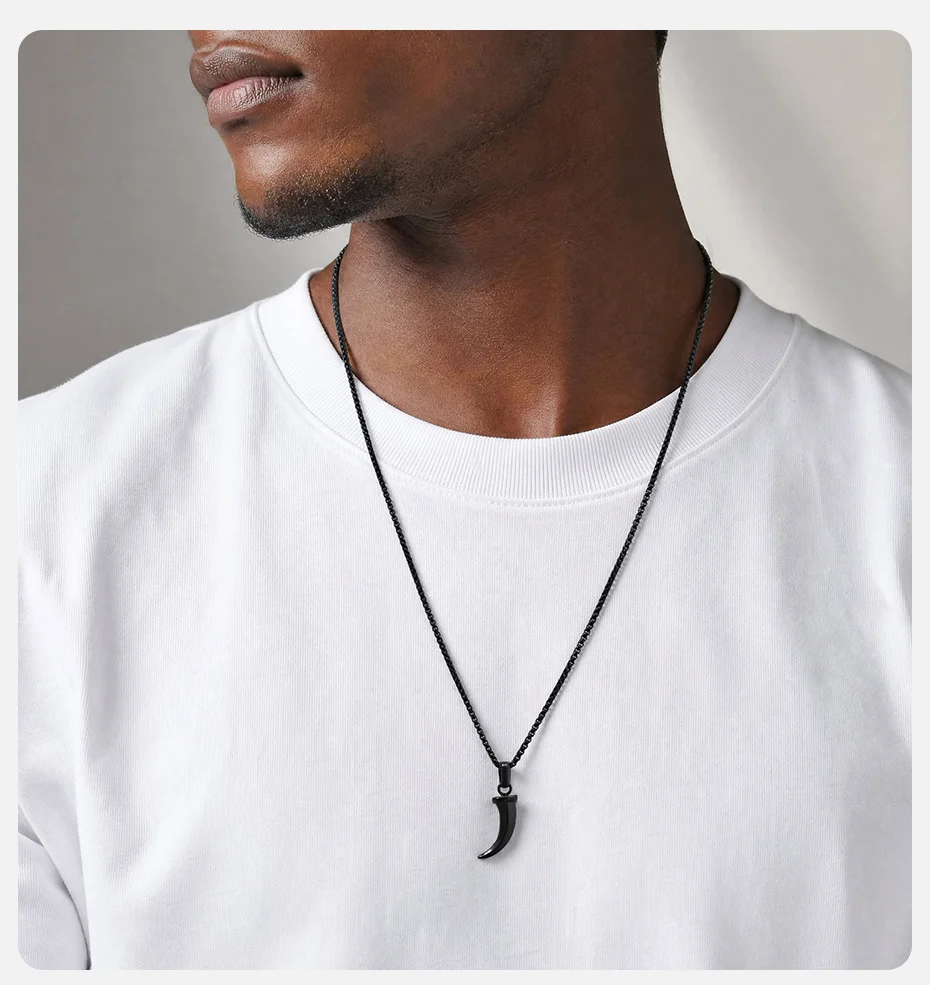 Vnox Herren Halskette mit Stierhorn-Anhänger, Edelstahl-Kettenhalskette, Hip-Hop-Punk-Amulett-Schmuck, Geschenk für Freund, für den täglichen Gebrauch. – Detail 2