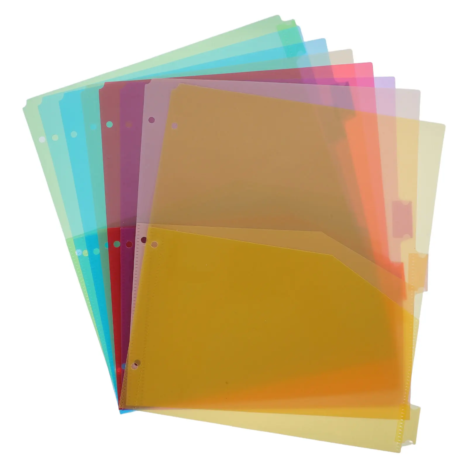 

8Pcs File Divider Pocket Tab Colorful 3 Hole Punched Plastic Loose Leaf Binder Dividers Office School Business Organizer Inserts