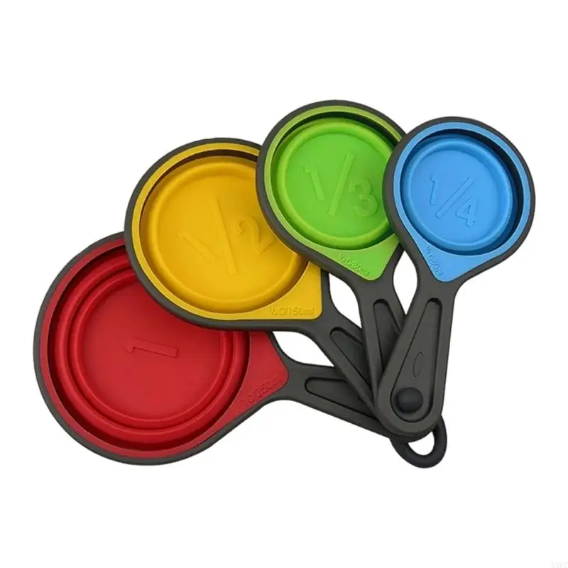 Nonstick Colorful Foldable Silicone Measuring Cup And Spoon Set Dishwasher Safe X3UC
