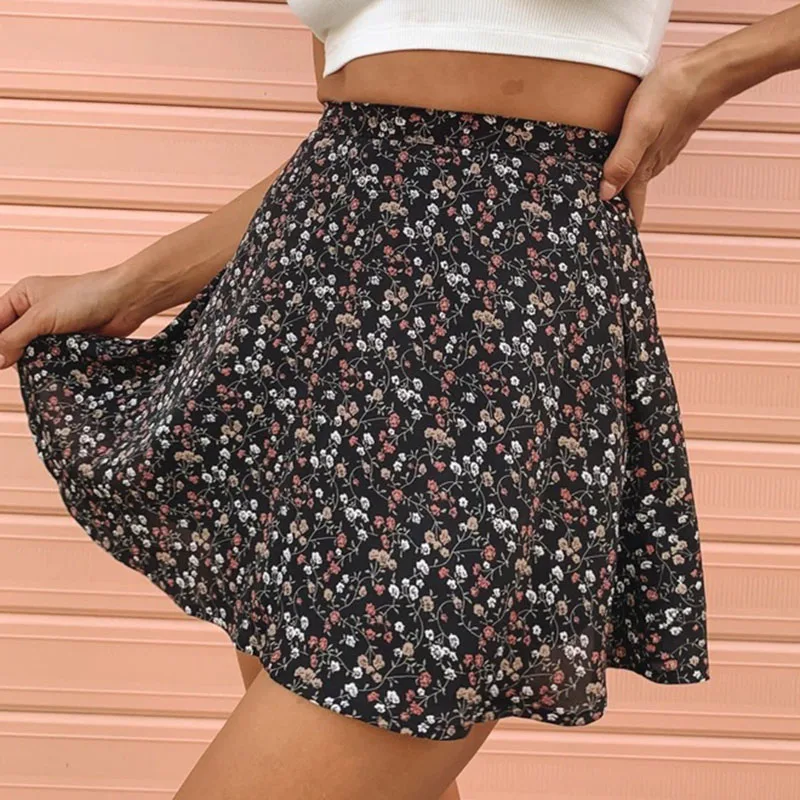 

Women Floral Print A-Line Skirts Zipper High Waist Pleated Mini Skirt Female 2026 Summer Casual Holiday Beach Short Skirts