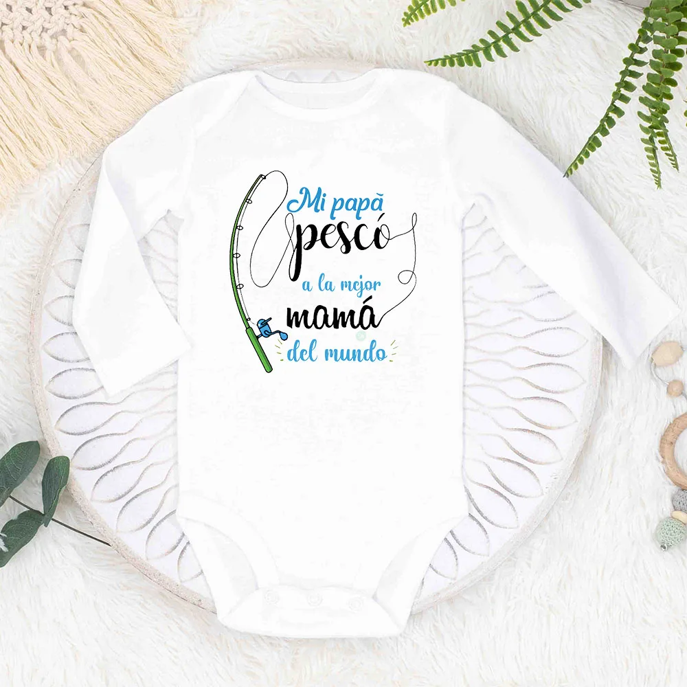 My Dad Caught The Best Mom in The World Printed Newborn Romper Toddler Infant Long Sleeve Jumpsuit Toddler Bodysuit Clothes