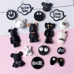 10Pcs Cartoon Black Series Bear Resin Charms Creative Keyring Decor Pendants Cute Earrings Jewelry Crafts Decoration Accessories